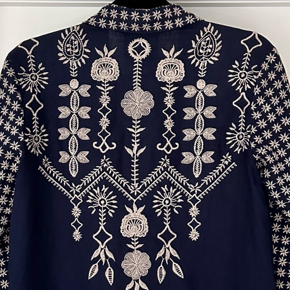 Johnny Was Linen Embroidered Floral Button Down Midi Dress Size XS - Picture 10 of 15